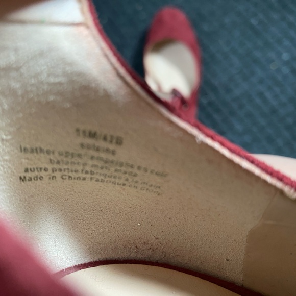 Karl Lagerfeld red suede leather crystal heel pumps ankle strap 11M - Picture 3 of 6